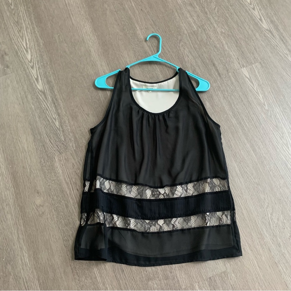 NWOT Pleione Black Sheer Lace Accent Sleeveless Blouse